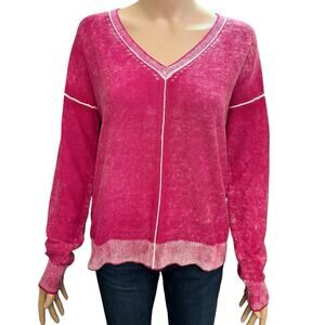 Sundance CeCe V Neck Sweater XS Pink Boho Mineral Wash Cotton Lightweight